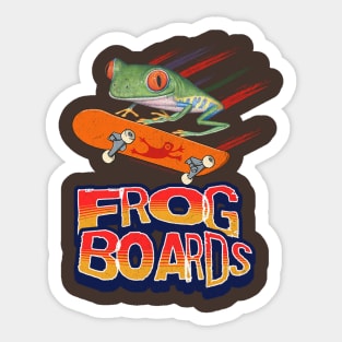 Cute and funny red eyed tree frog using a frog board to fly with leaping from skateboards tee Sticker